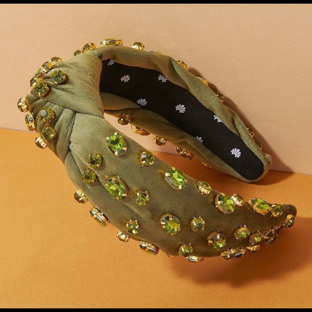 NWT Lele Sadoughi original size olive sparkle headband w dustbag